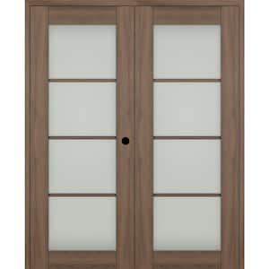 Vona 72''x 96'' Left Hand Active 4-Lite Frosted Glass Pecan Nutwood Wood Composite Double Prehung French Door