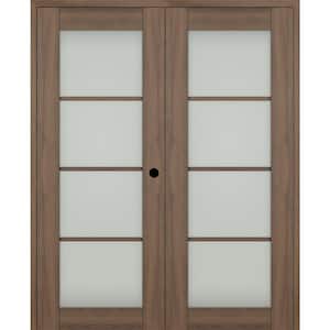 Vona 48"x 80" Left Hand Active 4-Lite Frosted Glass Pecan Nutwood Wood Composite Double Prehung French Door