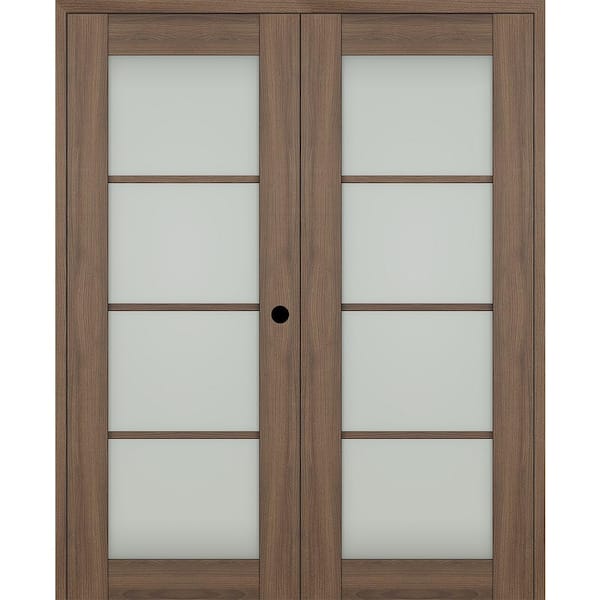 Belldinni Vona 48"x 80" Left Hand Active 4-Lite Frosted Glass Pecan Nutwood Wood Composite Double Prehung French Door