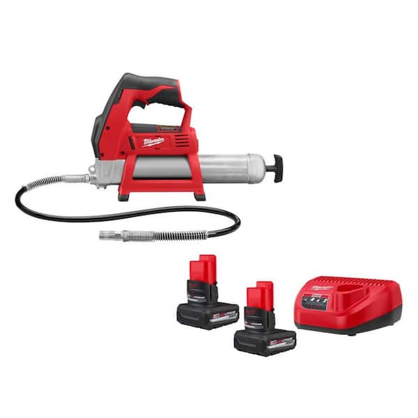 M12 12V Lithium-Ion Cordless Grease Gun with (2) 5.0 Ah Battery Pack Starter Kit