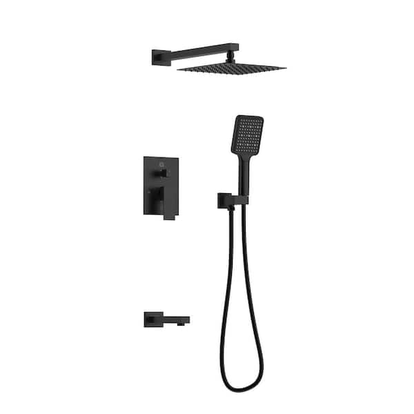 Unbranded Timeless Home 3-Spray Wall Mounted 8 in. Complete Shower and Tub Faucet with Rough-In Valve in Matte Black