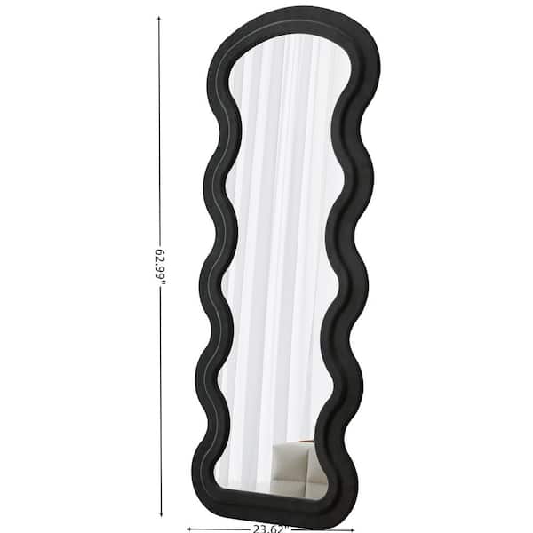 Black 24 in. W x 63 in. H Wave Full Length Mirror with Stand