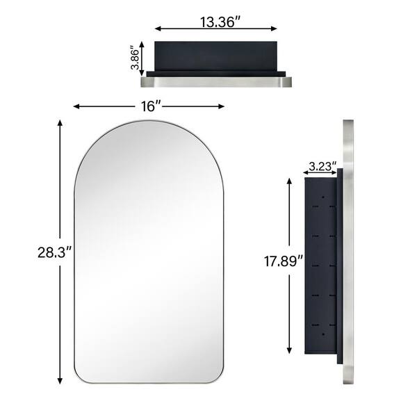 TEHOME 16-in x 28.3-in Recessed Mount Chrome Mirrored Arched Medicine Cabinet