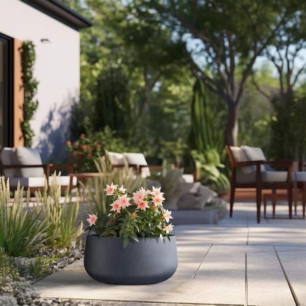 Lightweight 19in. x 10in. Granite Gray Extra Large Tall Round Concrete Plant Pot / Planter for Indoor & Outdoor