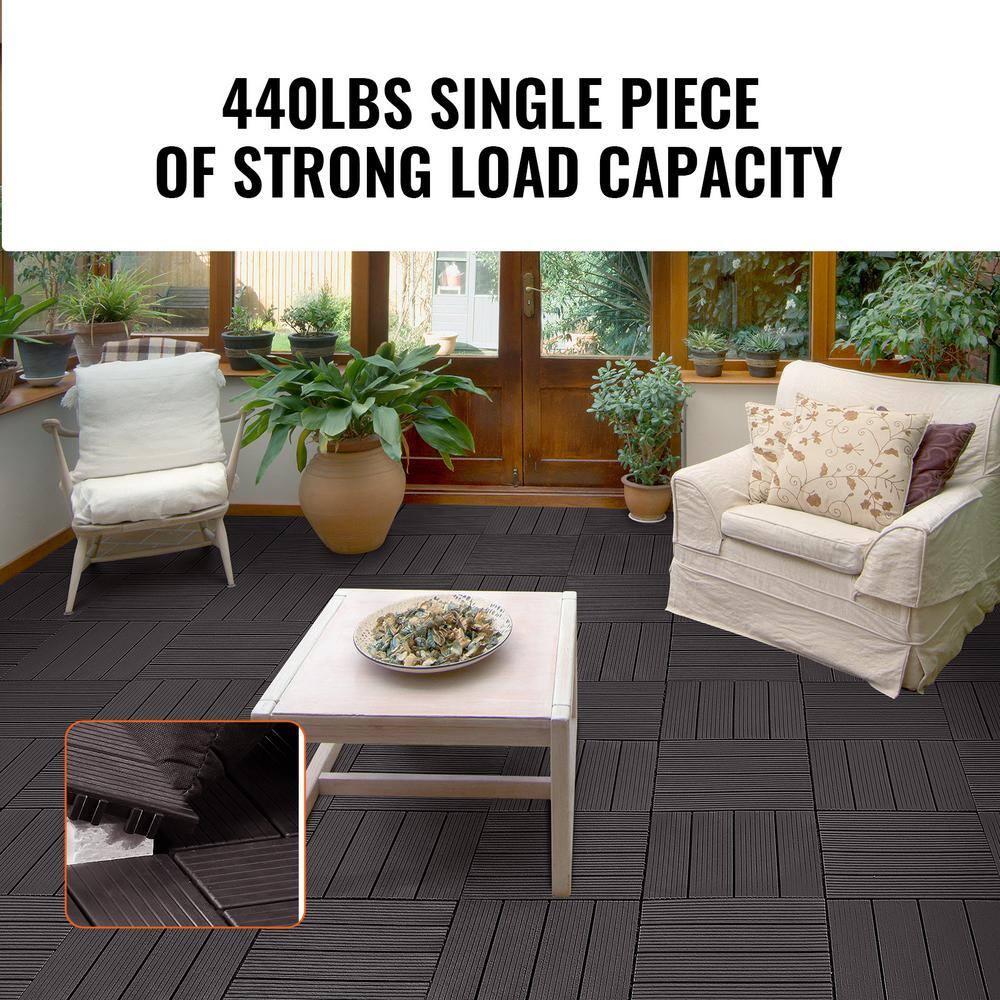 Dark Brown Waterproof Interlocking Deck Tiles 12"x12" 10-Pack