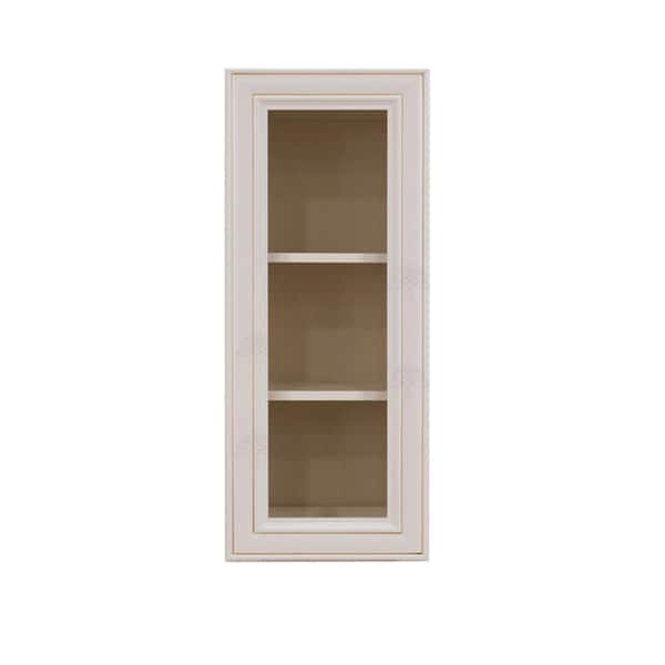 LIFEART CABINETRY Princeton Assembled 15 in. x 30 in. x 12 in. Wall Mullion Door Cabinet with 1 Door 2 Shelves in Creamy White Glazed