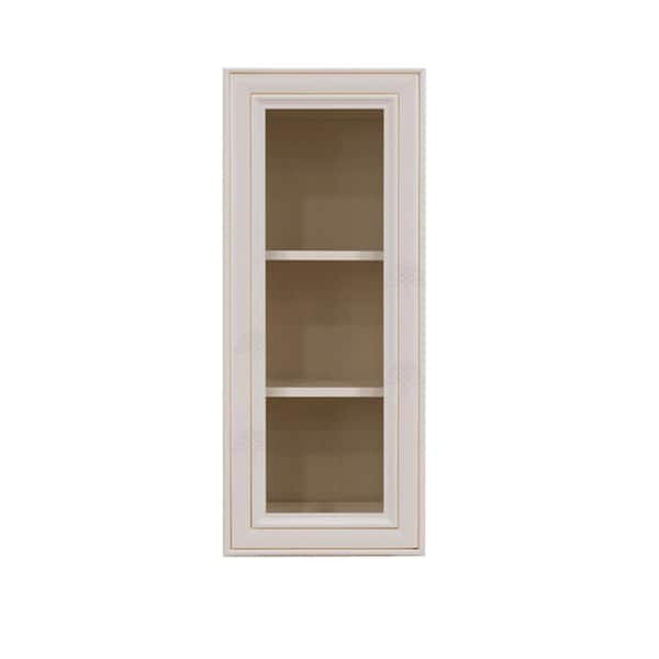 LIFEART CABINETRY Princeton Assembled 21 in. x 36 in. x 12 in. Wall Mullion Door Cabinet with 1 Door 2 Shelves in Creamy White Glazed