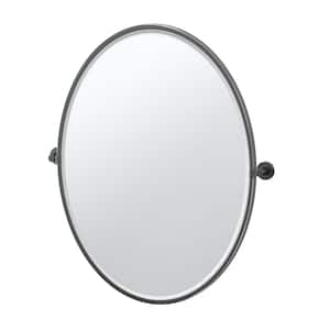 Reveal 28.38 in. W x 33 in. H Large Oval Framed Beveled Wall Bathroom Vanity Mirror in Matte Black