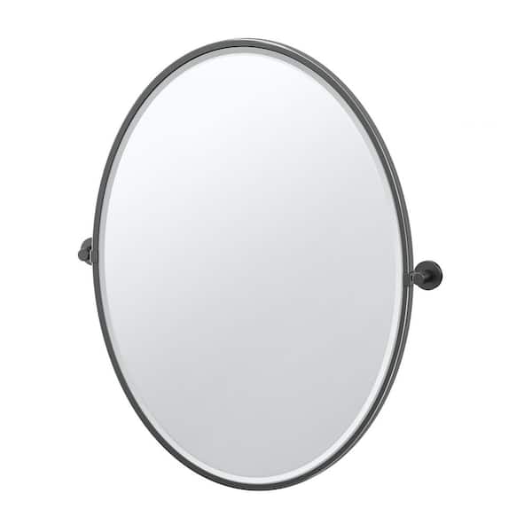 Gatco Reveal 28.38 in. W x 33 in. H Large Oval Framed Beveled Wall Bathroom Vanity Mirror in Matte Black