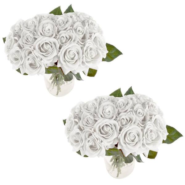 Pure Garden White Artificial Rose Flowers 11.5 in. with Stems 36Piece