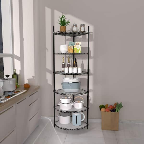 6-Tier Heavy Duty Steel Wire Corner Shelving Unit in Black (18 in. W x 18 in. H x 72 in. D)