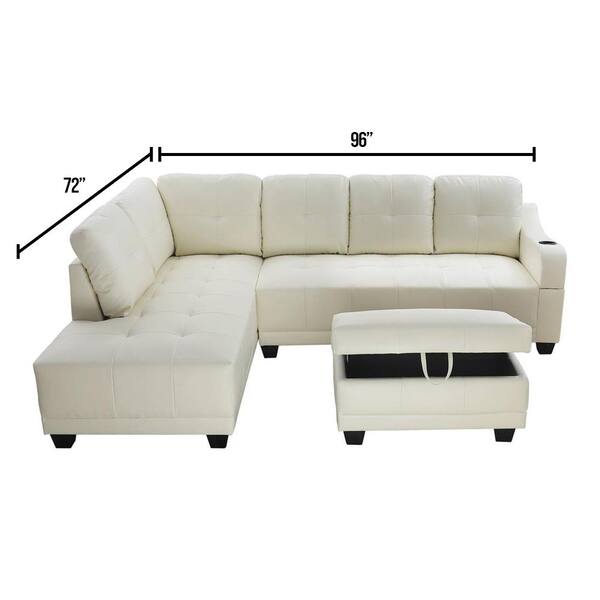 Star Home Living Shelly 3-Piece Off-White Faux Leather 3-Seater L-Shaped Right-Facing Sectional Sofa with Ottoman