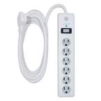 10 ft. 16/3 6-Outlet 800J Surge Protector Power Strip Extension Cord, White