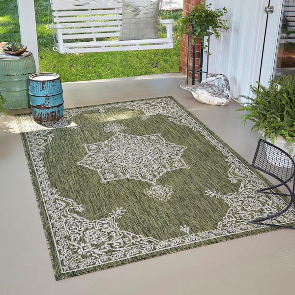 Green Antique 9 ft. x 12 ft. Indoor/Outdoor Area Rug