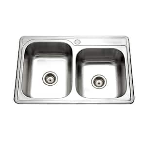 Glowtone Series Drop-In Stainless Steel 33 in. 1-Hole Double Bowl Kitchen Sink