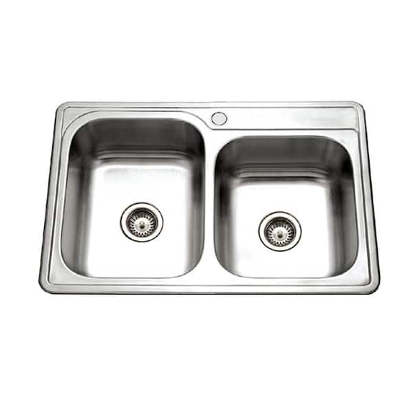 HOUZER Glowtone Series Drop-In Stainless Steel 33 in. 1-Hole Double Bowl Kitchen Sink