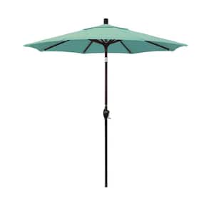 7.5 ft. Bronze Aluminum Market Patio Umbrella with Push Tilt Crank Lift in Spectrum Mist Sunbrella