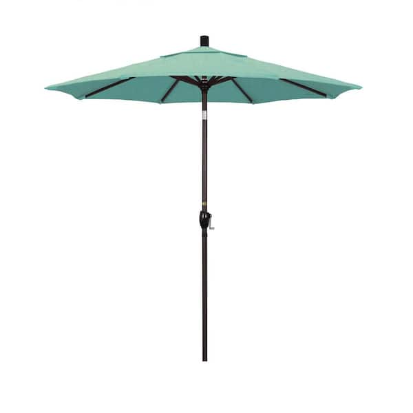 California Umbrella 7.5 ft. Bronze Aluminum Market Patio Umbrella with Push Tilt Crank Lift in Spectrum Mist Sunbrella