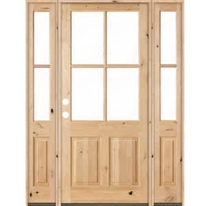 60 in. x 96 in. Knotty Alder Right-Hand/Inswing 4-Lite Clear Glass Unfinished Wood Prehung Front Door/Double Sidelite