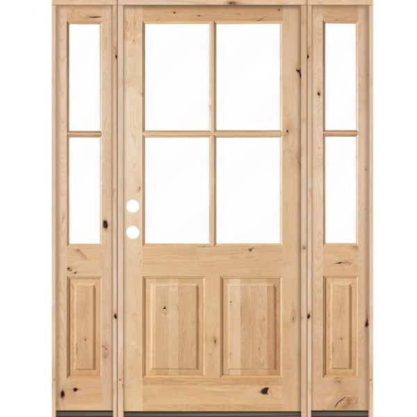 Krosswood Doors 70 in. x 96 in. Knotty Alder Right-Hand/Inswing 4-Lite Clear Glass Unfinished Wood Prehung Front Door/Double Sidelite