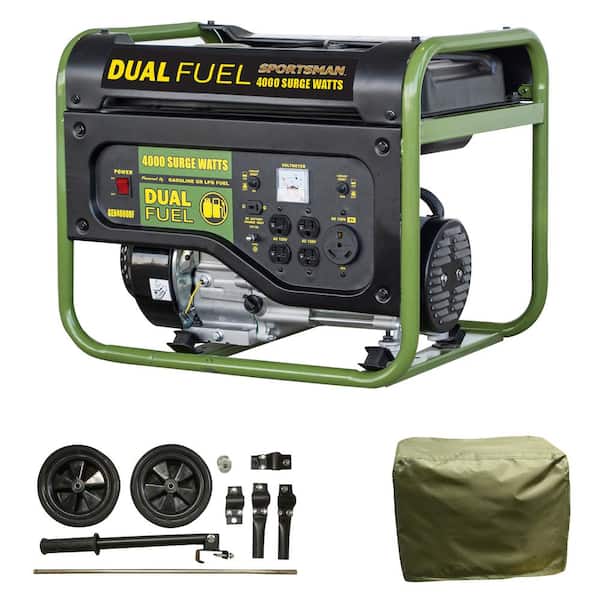 Sportsman 4,000-Watt/3,500-Watt Recoil Start Dual Fuel Powered Portable Generator with Protective Cover and Wheel Kit