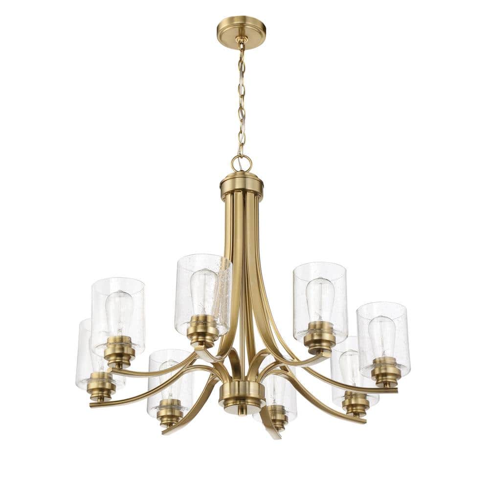 Satin Brass and Clear Seeded Glass 8-Light Chandelier