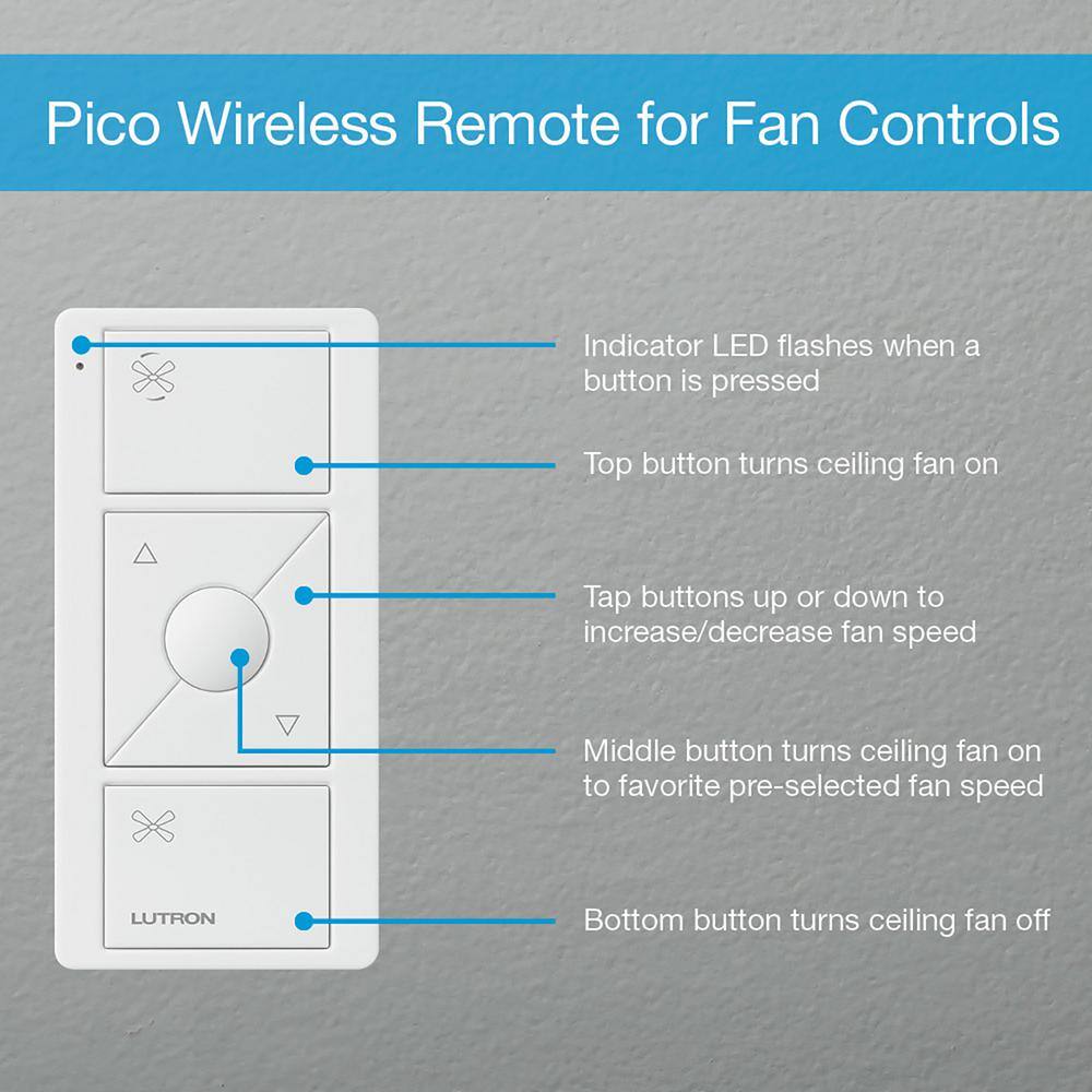 Lutron White Smart Remote for Caseta Fan Speed Control