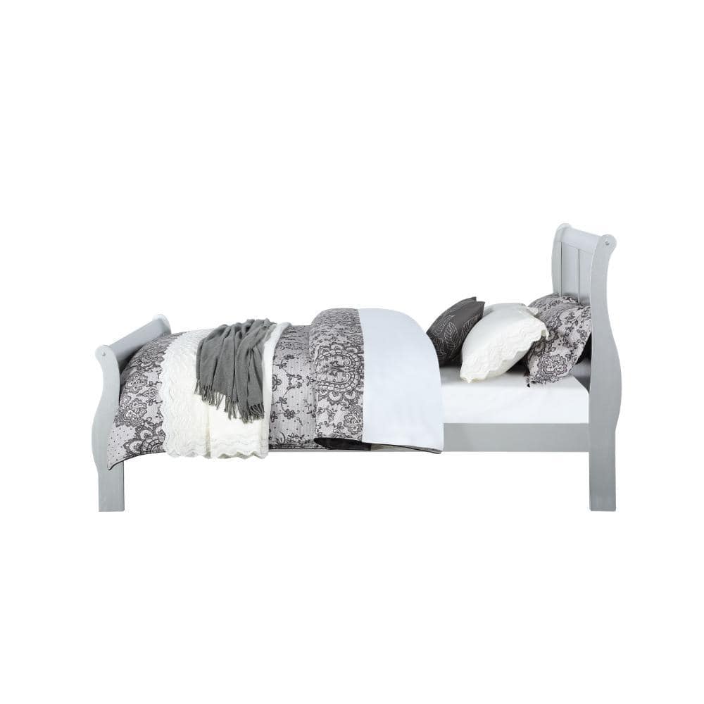 Elegant Natural Wood Queen Platform Bed with Sleigh Headboard