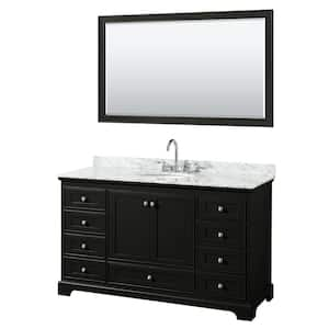 Deborah 60 in. Single Vanity in Dark Espresso with Marble Vanity Top in White Carrara with White Basin and 58 in. Mirror