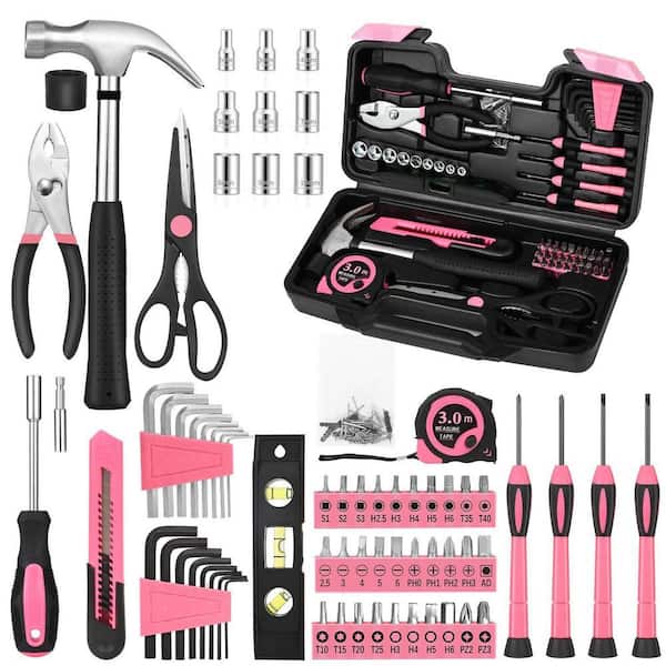 Laybus 144-Piece Pink Tool Kit, Basic Home Repair Tool Set