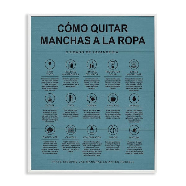 Stupell Industries Lavanderia Stain Guide Blue by Lettered and Lined White Framed Typography Giclee Art Print 14 in. x 11 in.