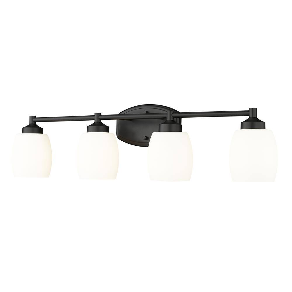 Kendrick 31.25 in. 4-Light Matte Black Vanity-Light with Matte Opal Glass S