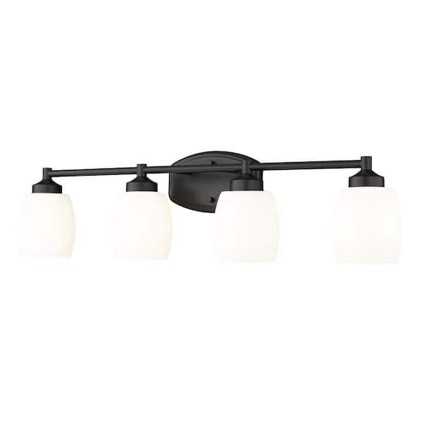 Unbranded Kendrick 31.25 in. 4-Light Matte Black Vanity-Light with Matte Opal Glass Shade