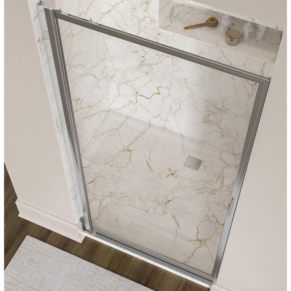 Sopora 34.25'' Wide Silver Framed Pivot Shower Door with Clear Glass