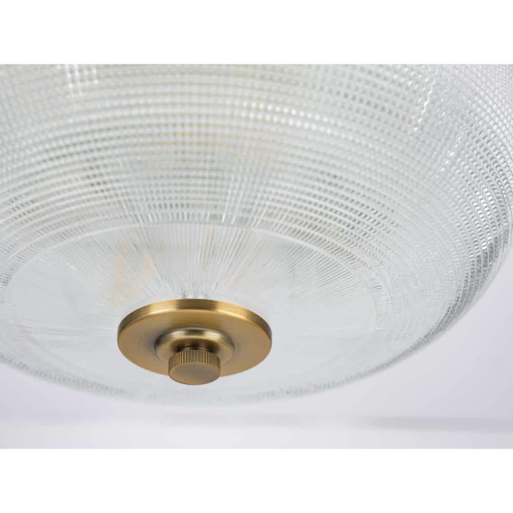 Vintage Brass Double Prismatic Glass Flush Mount Light