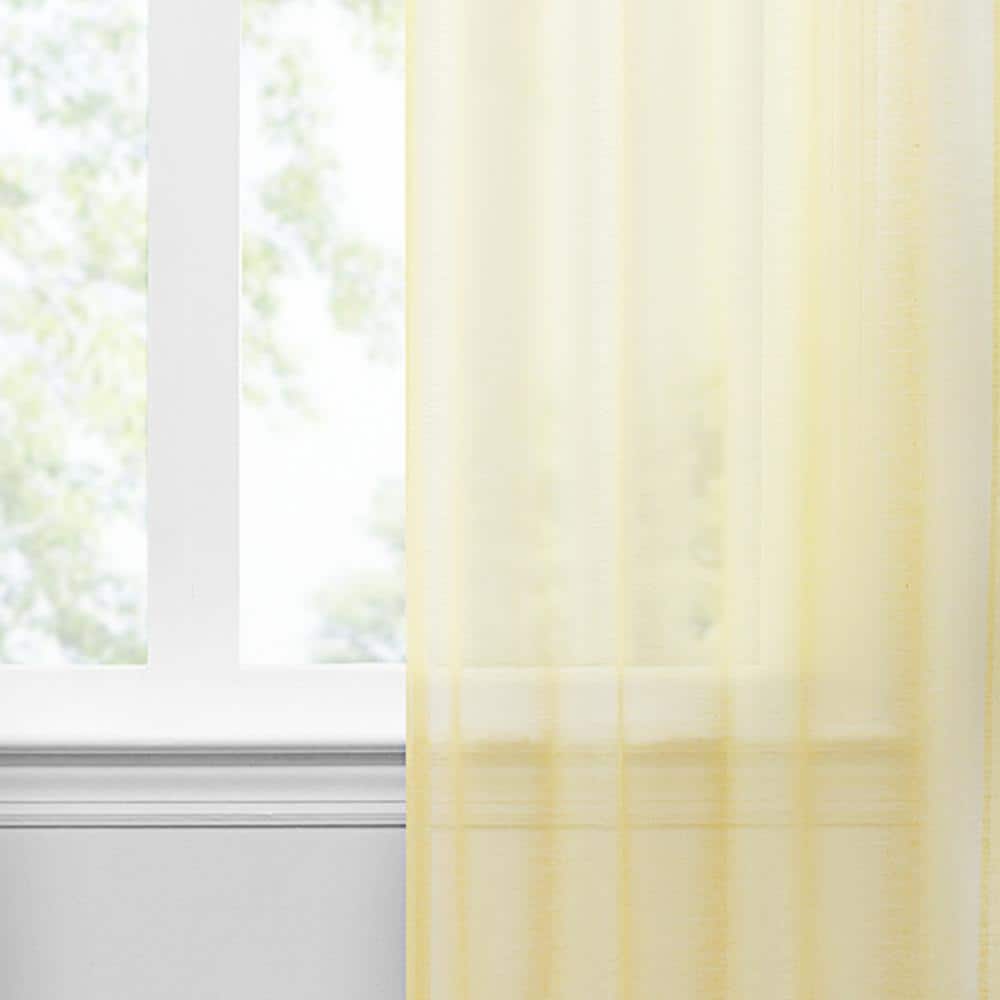 Ground Length Yellow Sheer Polyester Rod Pocket Curtain Panel