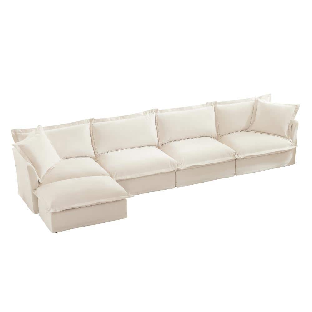 72 in. Suppression Arm 4-piece Chenille L-Shape Sectional Sofa with Pillows in Cream durable construction
