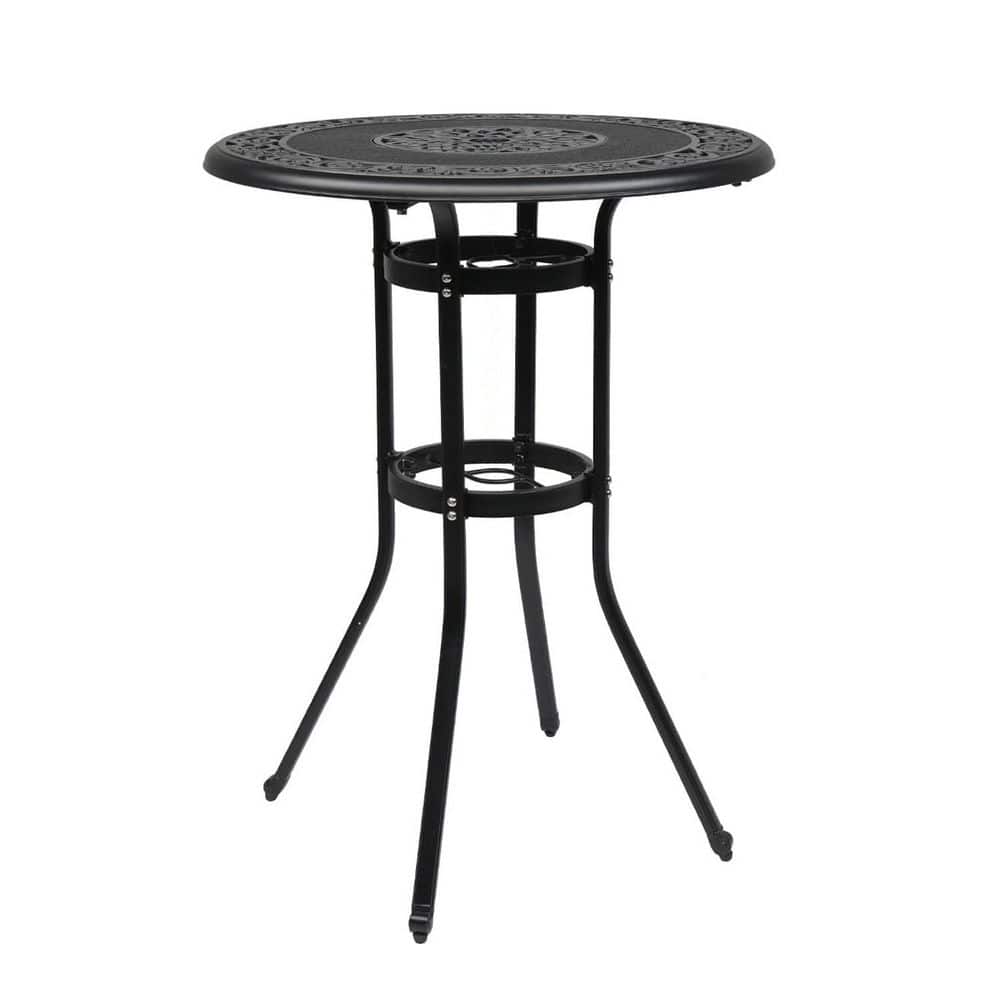 Black Round Aluminum Outdoor Bistro Table with Umbrella Hole