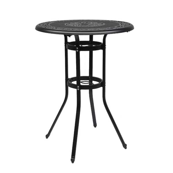 Black Round Aluminum Outdoor Bistro Table with Umbrella Hole