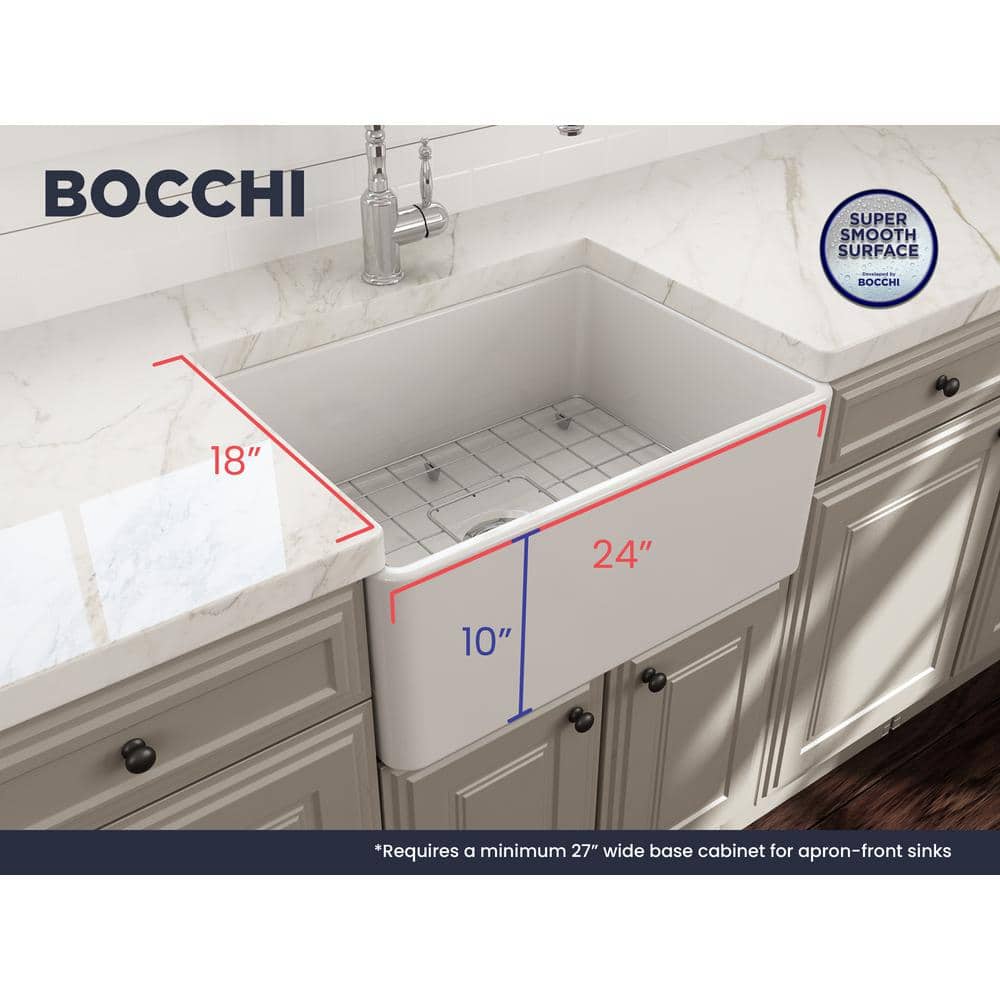Classico White Fireclay 24" Farmhouse Apron Front Kitchen Sink