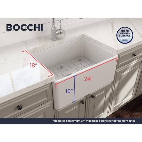 Classico Farmhouse Apron Front Fireclay 24 in. Single Bowl Kitchen Sink with Bottom Grid and Strainer in White