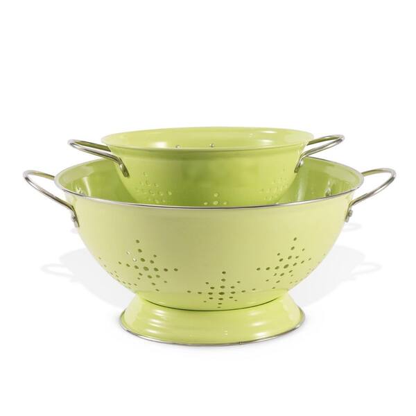 2-Pack Strainer Bowel with Handles, Heavey Duty Kitchen Drainer Basket for Pasta Veggies and Fruits, Green