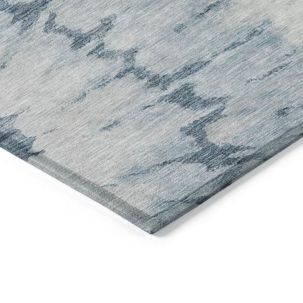 Denim Blue, Sky Blue 9 ft. x 12 ft.  Woven Abstract Polyester Rectangle Indoor / Outdoor Area Rug