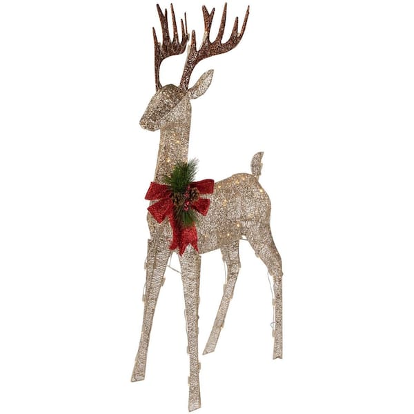 48 in. Pre-Lit LED Champagne Deer Outdoor Christmas Decoration