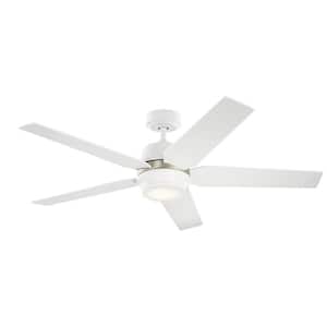 Maeve 52 in. Integrated LED Indoor Matte White Downrod Mount Ceiling Fan with Light and Remote