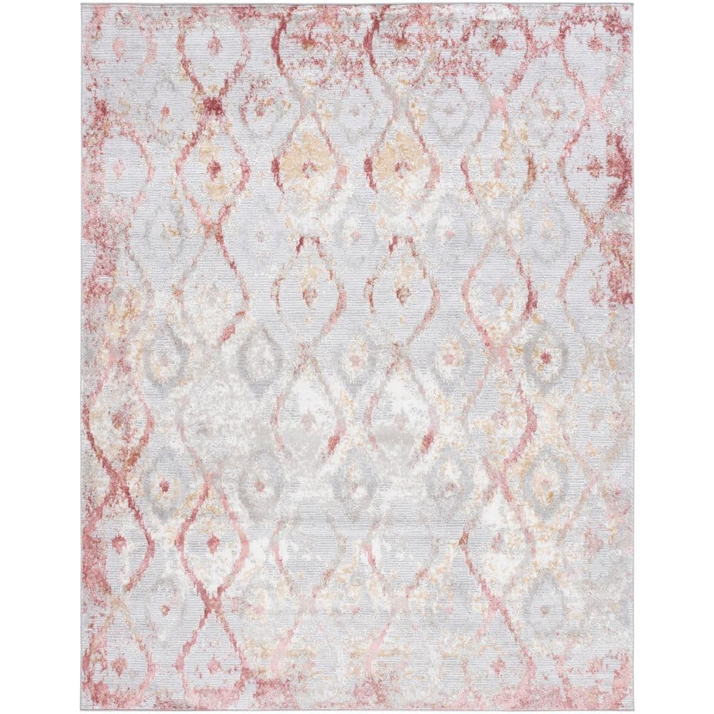 SAFAVIEH Meadow 8 ft. x 10 ft. Gray/Pink Distressed Trellis Area Rug ...