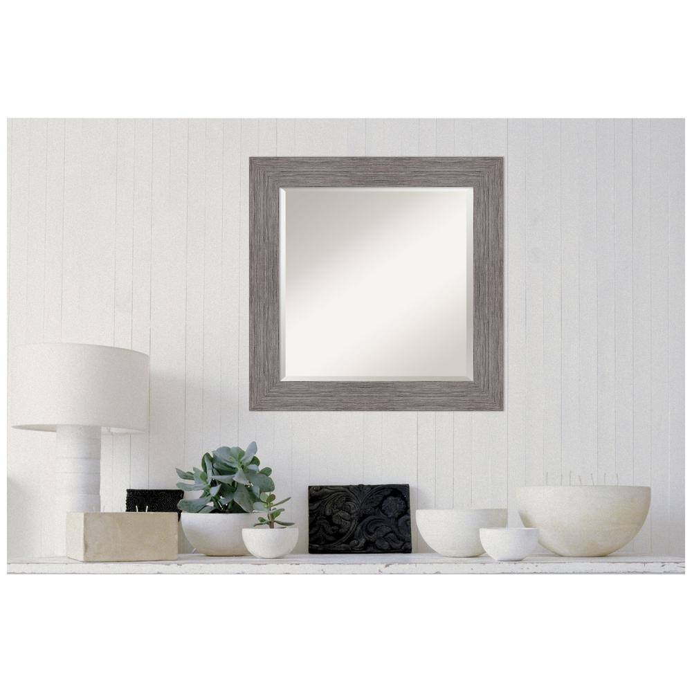 Contemporary Pinstripe Plank 25.5" Square Bathroom Mirror in Dressy Grey
