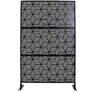 6.3 ft. x 4 ft. Black Steel Freestanding Flat Flat Top Decorative Privacy Screen Metal Fence Panel