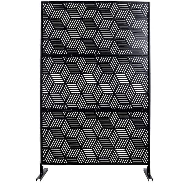 6.3 ft. x 4 ft. Black Steel Freestanding Flat Flat Top Decorative Privacy Screen Metal Fence Panel