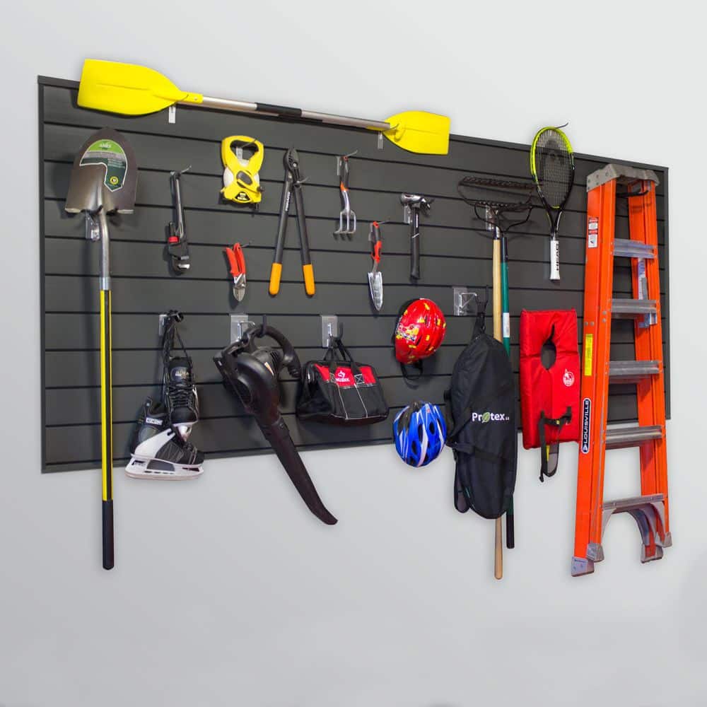 Charcoal Heavy Duty PVC Slatwall Garage Organizer, 8' x 4'